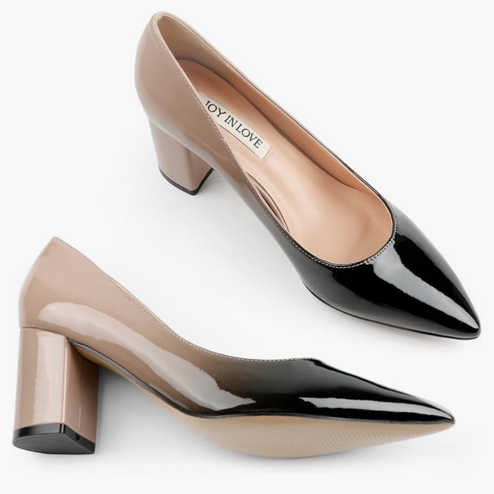 Women's Black and Tan Chunky Heels